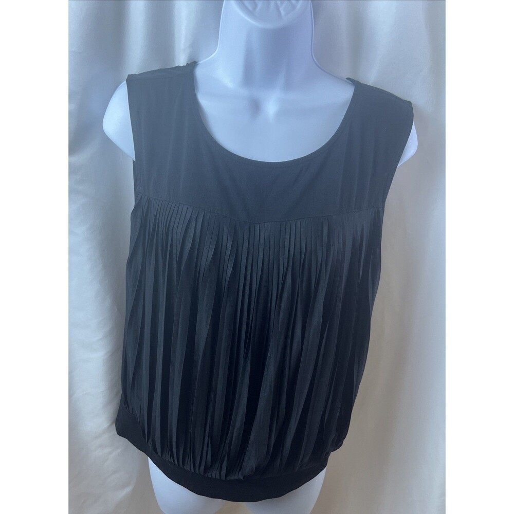 Ann Taylor Loft Women’s Sleeveless Pleated Mixed Media Black Blouse Size S